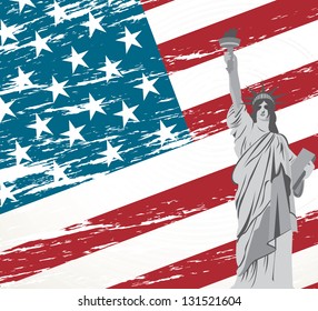 Statue of Liberty on an American flag vector illustration