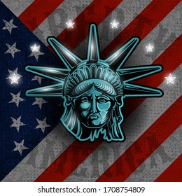 Statue of liberty on American flag background.Independence day, memorial day