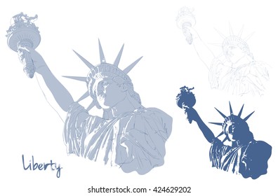 Statue of Liberty on with American flag in the front. Design for fourth July celebration USA. American symbol.