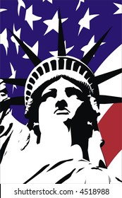 Statue Of Liberty on a background of the American flag