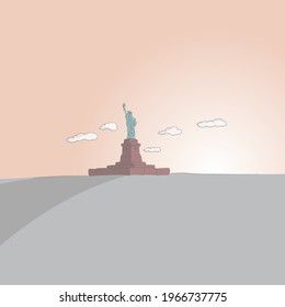 statue of liberty on blank space in pastel colors hand drawn illustration vector.