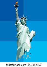 Statue of liberty on blue background. Origami style. Vector illustration