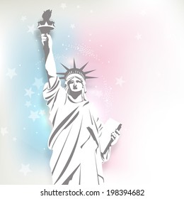 Statue of Liberty on bright colours background for American Independence Day celebration. 