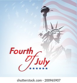 Statue of liberty on national flag waving background for Fourth of July, American Independence Day celebrations. 