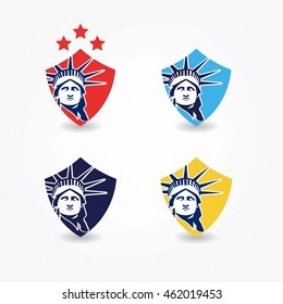 Statue of Liberty on the shield . Vector Illustration