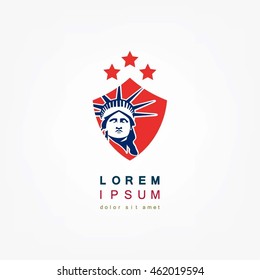 Statue of Liberty on the shield . Vector Illustration