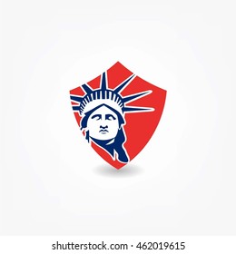 Statue of Liberty on the shield . Vector Illustration