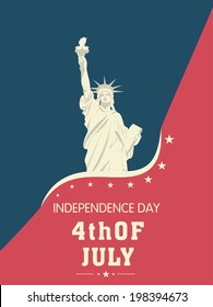 Statue of Liberty on stylish red and blue background for 4th of July, American Independence Day celebrations. 