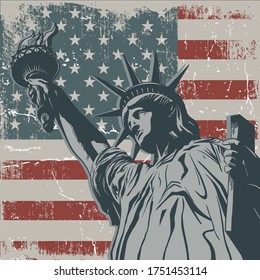 Statue of Liberty on the USA Flag with New York