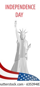 Statue of Liberty on white background with america flag. Illustration for your design.