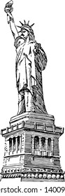 The Statue of Liberty is one of the 7 wonders of world. The Statue of Liberty is a figure of a robed woman representing Libertas a Roman goddess. She holds a torch above her head with her right hand