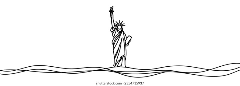 Statue of Liberty, one continuous line drawing on white background.