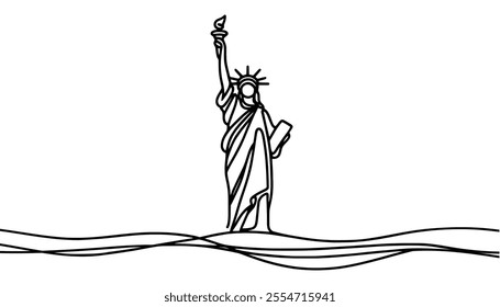 Statue of Liberty, one continuous line drawing on white background.