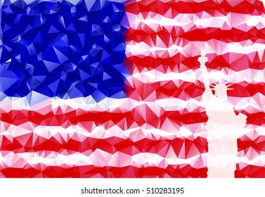Statue of Liberty outline graphic vector style,united state flag with polygon design
