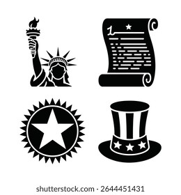 Statue of liberty and patriotic symbols isolated on white background