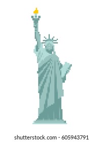 Statue of Liberty Pixel art. 8 bit landmark  America. pixelated Sculpture Architecture USA