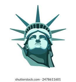 Statue of Liberty, portrait. Green design on white background. 4th of July is a US holiday. National symbol of America New York, banner, advertisement, abstract postcard, Freedom. Vector illustration