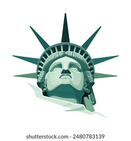 Statue of Liberty, portrait. Green design on a white background. 150 years. USA holiday. National symbol of America New York, banner, advertisement, abstract postcard, Freedom. Vector illustration