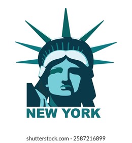 Statue of Liberty, portrait. Green design on a white background. 150 years. USA holiday. National symbol of America New York, banner, advertisement, abstract postcard, Freedom. Vector illustration
