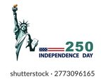 Statue of Liberty poster. 250 years of USA Independence Day. Green flat design template, numbers, red and blue American flag, stars, stripes, poster. Holiday in New York. Vector illustration, banner Monument, freedom, welcome to America, USA. Advertising, USA symbol, democracy, city, poster, flyer, magazine achievement, clipart, booklet, office, work, infographics, SEO, headline, computer, crown, democracy, freedom, icon, lady, Manhattan, memorial, national, signs, silhouette, drawing, 1876, 1886, background city, blue, greetings freedom, design template
