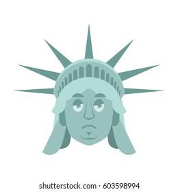 Statue of Liberty sad Emoji. US landmark statue face sorrowful emotion isolated