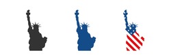 The Statue Of Liberty. Set Icon. USA Flag. Vector In Flat Style