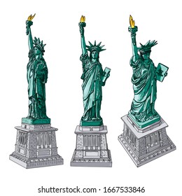 The Statue of Liberty set, national attribute and symbol. Vector