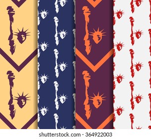 Statue of Liberty. Set of seamless patterns. For print.