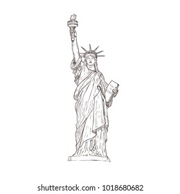 Statue of liberty, sight of America. Isolated on the white background.