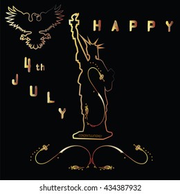 Statue of Liberty silhouette eagle ornament inscription Happy July 4 th art abstract creative illustration of a black background vector