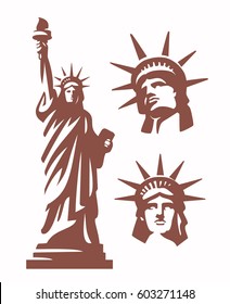 Statue of Liberty silhouette and heads vector set