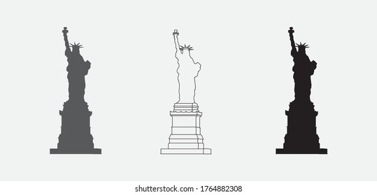 statue of liberty silhouette and line vector art 