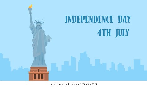 Statue of Liberty Silhouette United States Independence Day New York View Vector Illustration