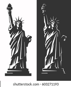 Statue of Liberty silhouette vector on black and white