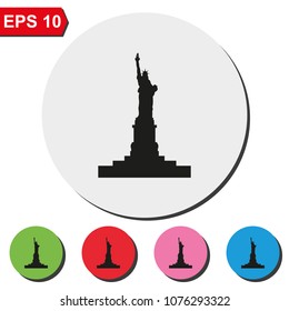 Statue of Liberty simple flat round colorful vector icon. American symbol of freedom.