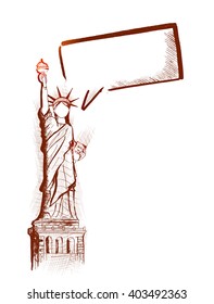 Statue of Liberty Speaking Hand Drawn, New York - Outline for Design Vector Illustration