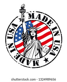 Statue of Liberty, Stamp Made in USA. Vector