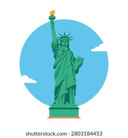 The Statue of Liberty stands tall with torch raised high in New York City