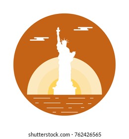 Statue of Liberty, sun and clouds. New York landmark. American symbols.