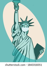 The Statue of Liberty  symbol taking face mask for  Pandemic