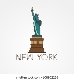 Statue of Liberty - The symbol of US, New York. Modern linear style. One line concept.