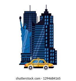 statue of liberty taxi new york skyscraper on white background vector illustration