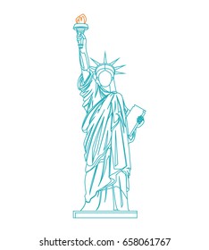 Statue of Liberty Thin Line Design Style Landmark Tourism Symbol Freedom Web Element. Vector illustration