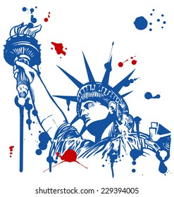 statue liberty and torch and ink dripping