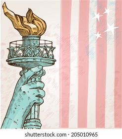 statue liberty and torch american flag