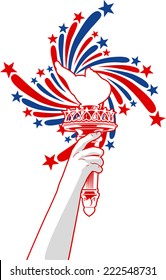 Statue of Liberty torch with stars background