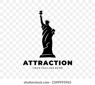 Statue of liberty, tourist attraction, travel and tourism, graphic design. Vacation, landmark, tour tourism, architecture and sightseeing, vector design and illustration