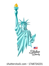 Statue of liberty from United States of america, green design isolated on white background, vector illustration