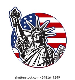 Statue of Liberty, United States of America, map, flag and symbols