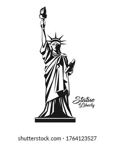 Statue of liberty from United States, black and white design background, vector illustration